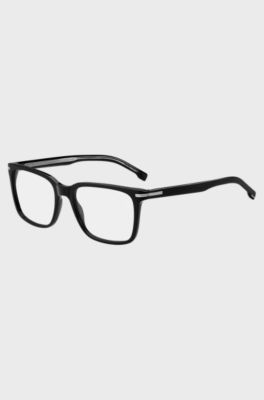 Black-acetate optical frames with silver-tone signature hardware, Black