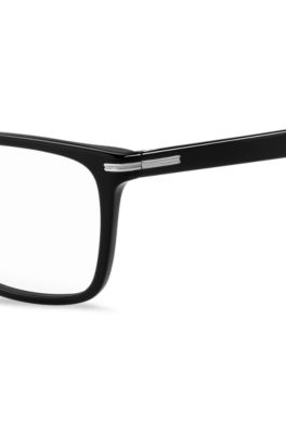 Black-acetate optical frames with silver-tone signature hardware, Black