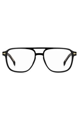 Black-acetate optical frames with gold-tone signature hardware, Black