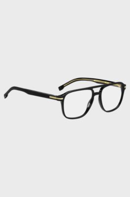 Black-acetate optical frames with gold-tone signature hardware, Black