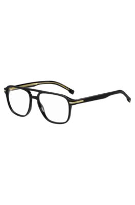Black-acetate optical frames with gold-tone signature hardware, Black