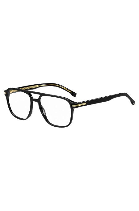 Brillenfassung aus schwarzem Acetat mit goldfarbenen Signature-Metalldetails, Schwarz