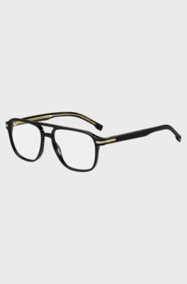 Black-acetate optical frames with gold-tone signature hardware, Black