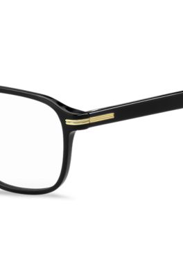 Black-acetate optical frames with gold-tone signature hardware, Black