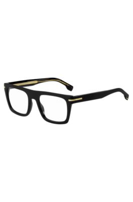 Black-acetate optical frames with gold-tone details, Black