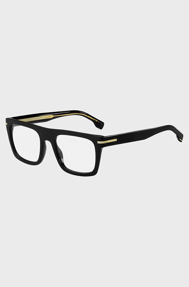 Black-acetate optical frames with gold-tone details, Black