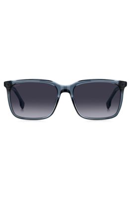 Blue-acetate sunglasses with patterned carbon-fibre temples, Blue