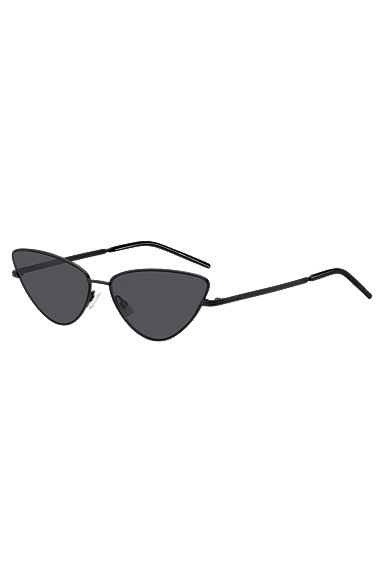 Cat-Eye-Sonnenbrille aus schwarzem Edelstahl mit Signature-Details, Schwarz