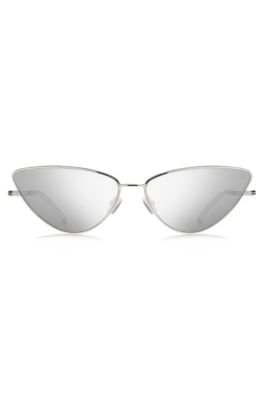 Cat-eye sunglasses in steel with signature details, Silver