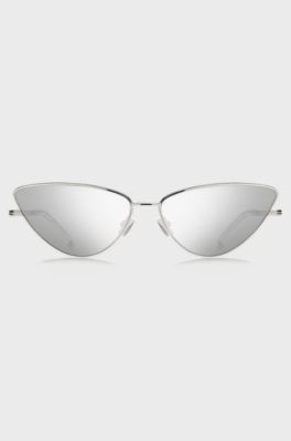 Cat-eye sunglasses in steel with signature details, Silver