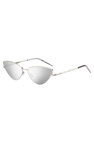 Gafas de sol de ojo de gato en acero con detalles de la marca, Plata