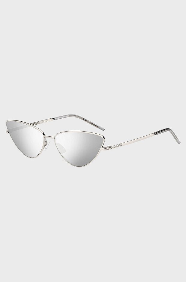 Cat-eye sunglasses in steel with signature details, Silver