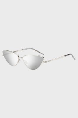 Cat-eye sunglasses in steel with signature details, Silver