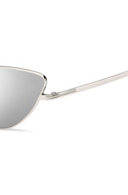Cat-eye sunglasses in steel with signature details, Silver
