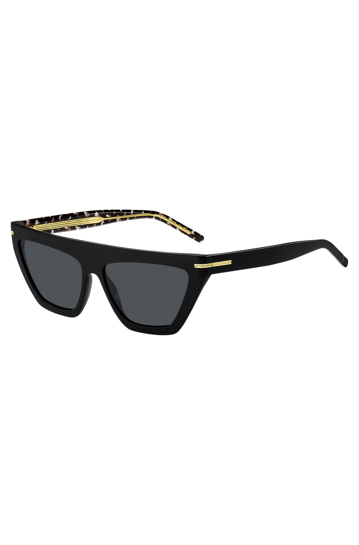 Sonnenbrille aus schwarzem Acetat mit goldfarbenen Details, Schwarz
