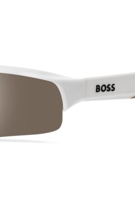 Mask-style sunglasses with contrast lenses, White