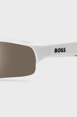 Mask-style sunglasses with contrast lenses, White