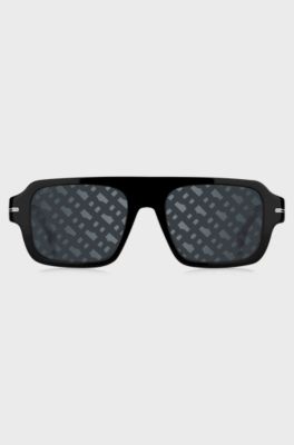 Black-acetate sunglasses with monogram-patterned lenses, Black