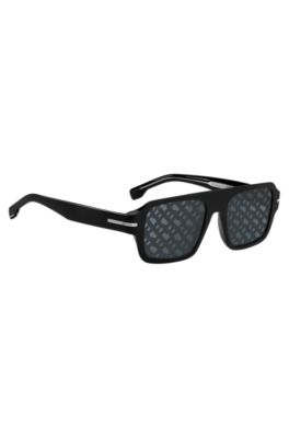 Black-acetate sunglasses with monogram-patterned lenses, Black