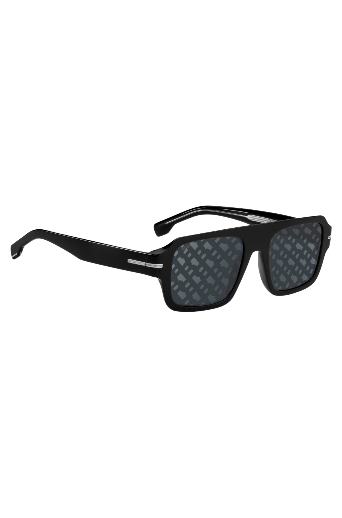 BOSS - Schwarze Sonnenbrille aus Acetat mit Monogramm-Muster auf
