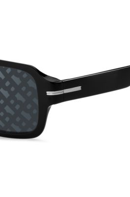 Black-acetate sunglasses with monogram-patterned lenses, Black
