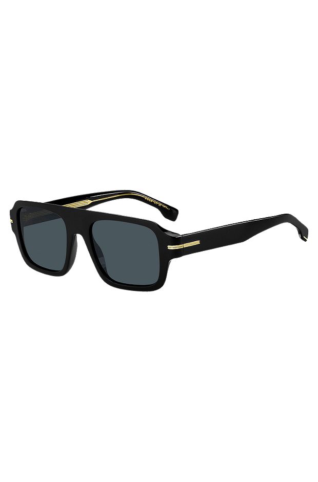 Sonnenbrille aus schwarzem Acetat mit charakteristischen Metalldetails, Schwarz
