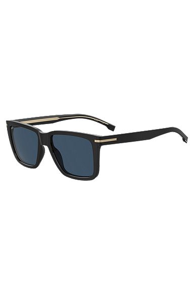 Sonnenbrille aus schwarzem Acetat mit charakteristischen Metalldetails, Schwarz