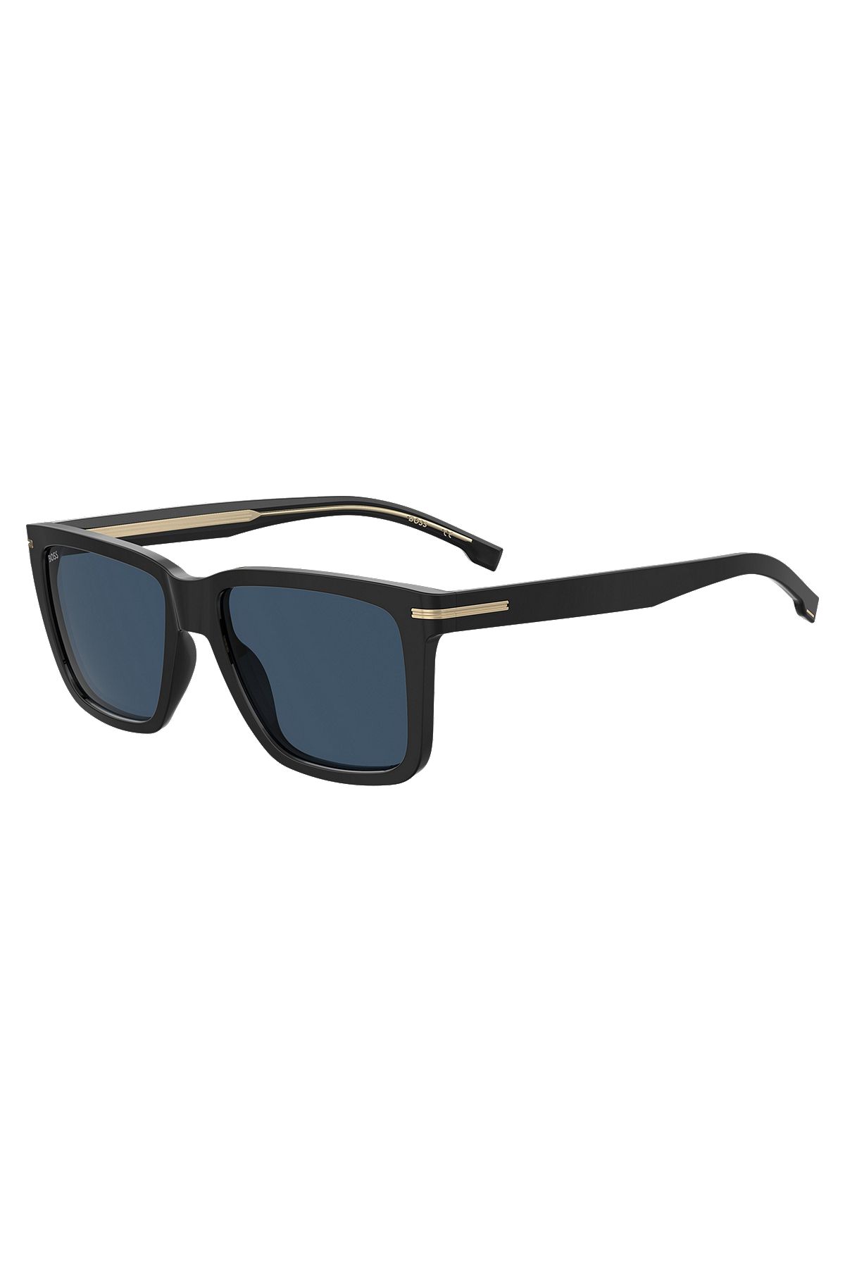 Солнцезащитные очки из черного ацетата с фирменной фурнитурой, Черный