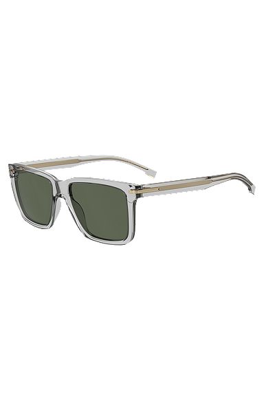 Sonnenbrille aus transparentem Acetat mit charakteristischen Metalldetails, Hellgrau