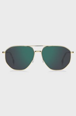 Gold-tone sunglasses with green lenses, Gold