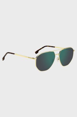 Gold-tone sunglasses with green lenses, Gold