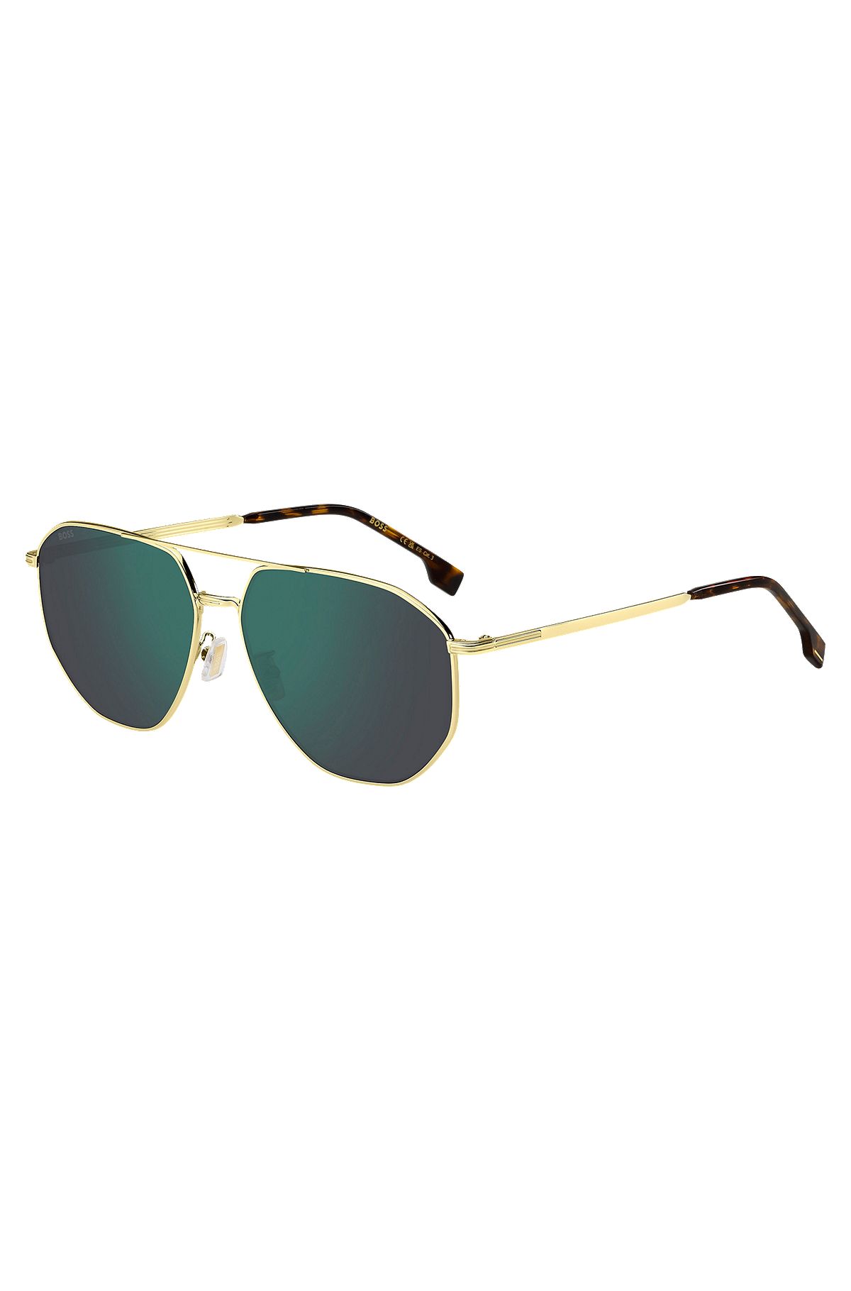 Gold-tone sunglasses with green lenses, Gold