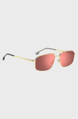 Gold-tone sunglasses with pink lenses, Gold