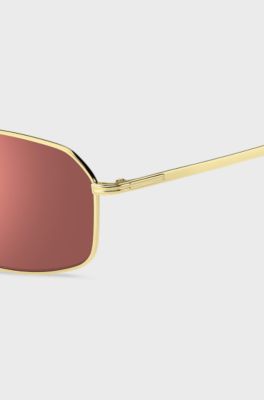 Gold-tone sunglasses with pink lenses, Gold