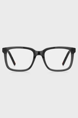 Black-acetate optical frames with red logos, Grey