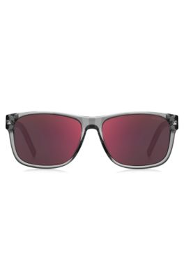 Sonnenbrille aus transparentem Acetat in Grau und Rot, Grau