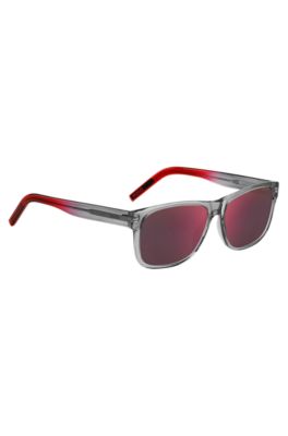 Sonnenbrille aus transparentem Acetat in Grau und Rot, Grau