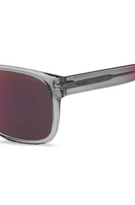 Sonnenbrille aus transparentem Acetat in Grau und Rot, Grau