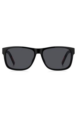 Lunettes de soleil en ac&eacute;tate noir avec branches logot&eacute;es, Noir