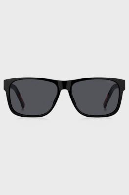 Black-acetate sunglasses with branded temples, Black
