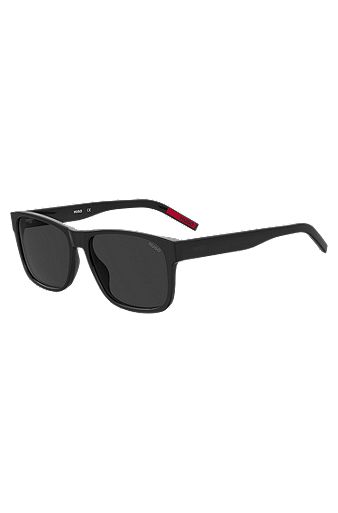 Sonnenbrille aus schwarzem Acetat mit Logo-Bügeln, Schwarz