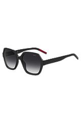 Sonnenbrille aus schwarzem Acetat mit Logo-Details, Schwarz