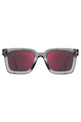 Transparent-acetate sunglasses with red lenses, Light Grey