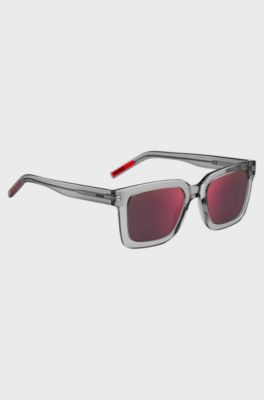 Lunettes de soleil en ac&eacute;tate transparent avec verres rouges, Gris chin&eacute;
