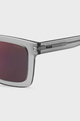 Lunettes de soleil en ac&eacute;tate transparent avec verres rouges, Gris chin&eacute;