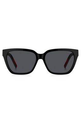 Black-acetate sunglasses with branded temples, Black