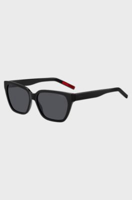Black-acetate sunglasses with branded temples, Black