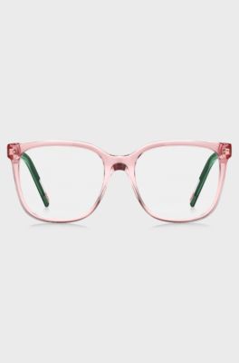 Occhiali da vista in acetato rosa con terminali verdi, Rosa