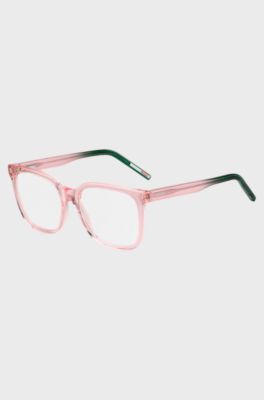 Pink-acetate optical frames with green end-tips, Pink
