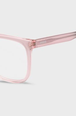 Pink-acetate optical frames with green end-tips, Pink